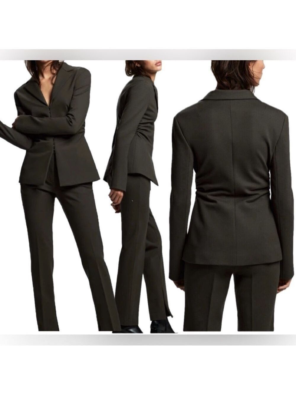Zara women olive khaki green ruched blazer jacket hook eye closure Sz XL NWOT